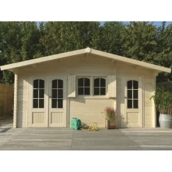 Abri De Jardin 22,04m² En Sapin Blanc FSC 40mm ROSTOCK + Shingles Rouges - SOLID