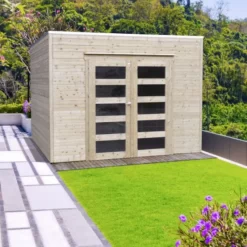 Abri De Jardin Bari 8,69m² En Bois Traité Autoclave 19mm Avec Double Porte - SOLID