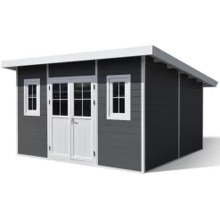 Abri De Jardin En Bois Composite 28mm Anthracite 14,90m² PREMIUM Toit Plat - Woodlife Garden