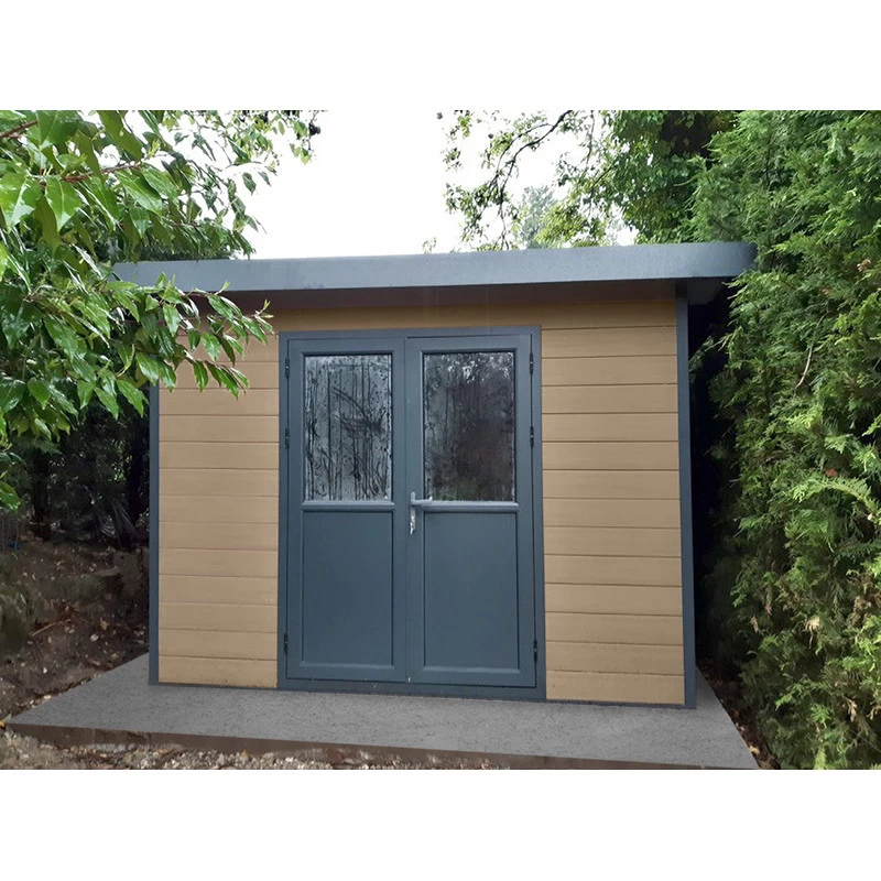 Abri De Jardin En Bois Composite 28mm Aspect Bois Vieilli 9m² PREMIUM Toit Plat - Woodlife Garden – Image 2