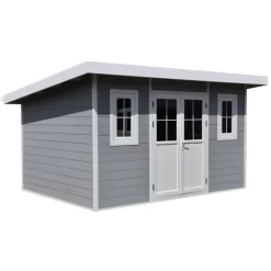 Abri De Jardin En Bois Composite 28mm Gris Clair 12m² PREMIUM Toit Plat - Woodlife Garden