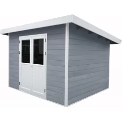 Abri De Jardin En Bois Composite 28mm Gris Clair 9m² PREMIUM Toit Plat - Woodlife Garden