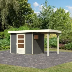 Abri De Jardin En Bois Gris Terre 5,25m² Avec Appentis De 1,50 M Freiburg 3 - Karibu