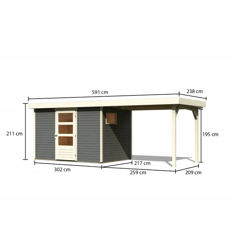 Abri De Jardin En Bois Gris Terre 6,55m² Avec Appentis De 2,80 M Freiburg 4 - Karibu – Image 3