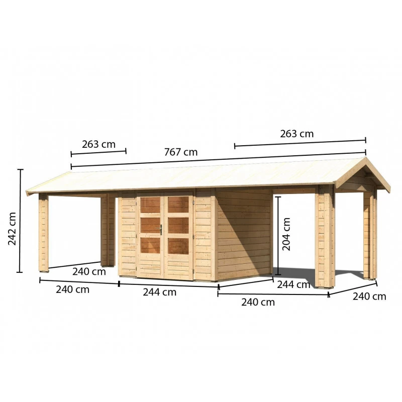 Abri De Jardin En Bois Massif 5,95m² Theres 3 Avec Deux Auvents – Karibu – Image 2