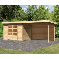Abri De Jardin En Bois Massif 7,04m² Bastrup 3 Avec Appentis 300cm Et Paroi Arrière – Karibu