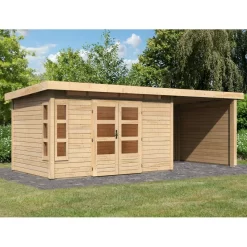Abri De Jardin En Bois Massif 8,88m² Kastorf 7 Avec Appentis 260cm Et Paroi Arrière Et Latérale – Karibu