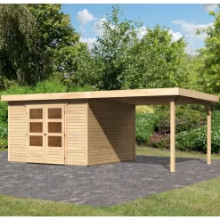 Abri De Jardin En Bois Massif 9,24m² Askola 6 Avec Appentis 280cm – Karibu