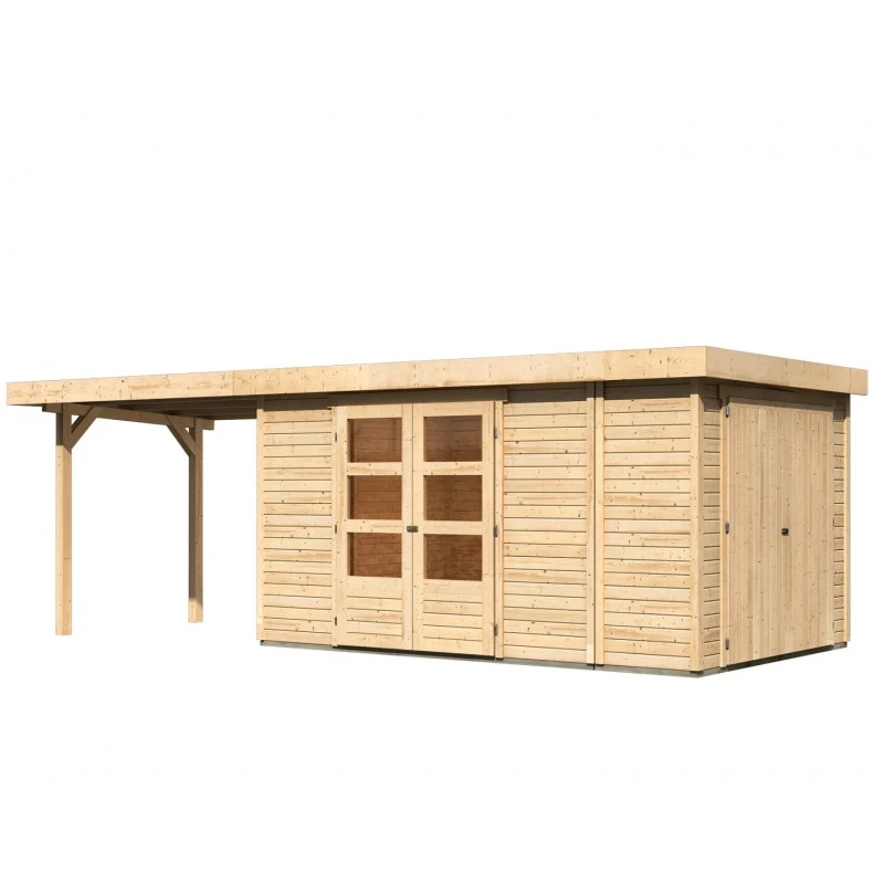 Abri De Jardin En Bois Massif 9,27m² Retola 6 Avec Armoire Intégrée Et Appentis 280cm – Karibu – Image 2