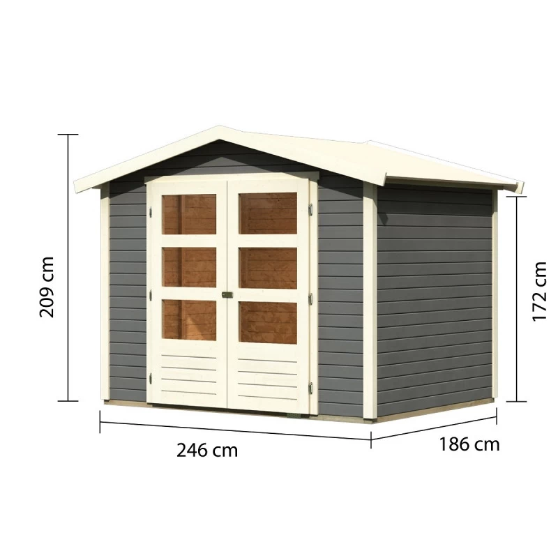 Abri De Jardin En Bois Massif Gris Terre 4,57m² Amberg 3 – Karibu – Image 2