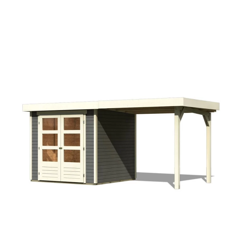 Abri De Jardin En Bois Massif Gris Terre 4,62m² Askola 2 Avec Appentis 240cm – Karibu – Image 3