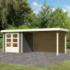 Abri De Jardin En Bois Massif Gris Terre 4,62m² Askola 2 Avec Appentis 280cm Et Paroi Arrière – Karibu