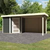 Abri De Jardin En Bois Massif Gris Terre 4,62m² Schwandorf 3 Avec Appentis 280cm Et Paroi Arrière – Karibu