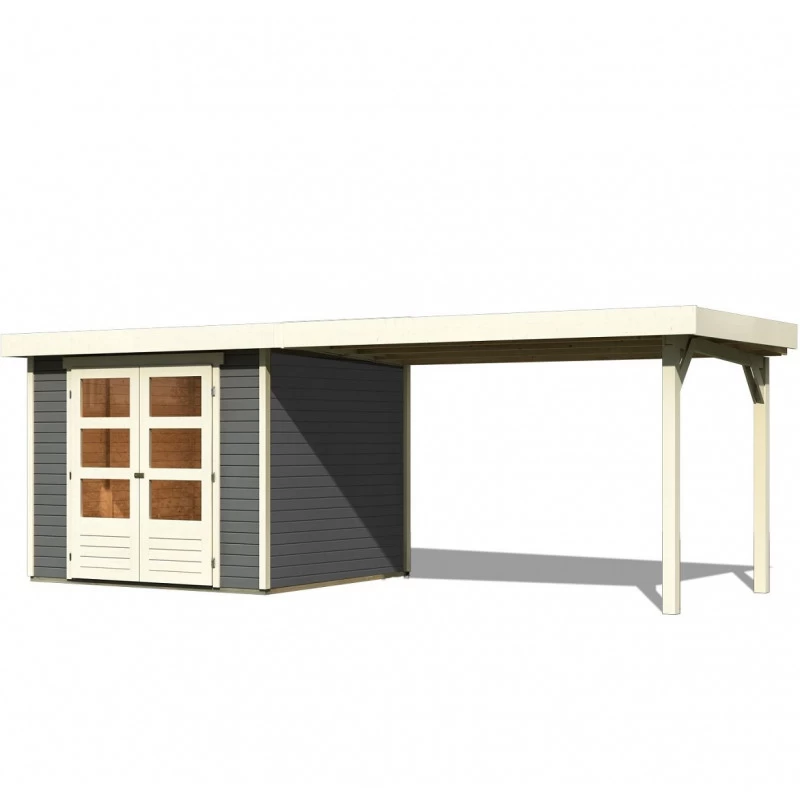 Abri De Jardin En Bois Massif Gris Terre 5,95m² Askola 3,5 Avec Appentis 280cm – Karibu – Image 3