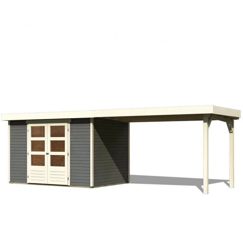 Abri De Jardin En Bois Massif Gris Terre 6,55m² Askola 4 Avec Appentis 280cm – Karibu – Image 3