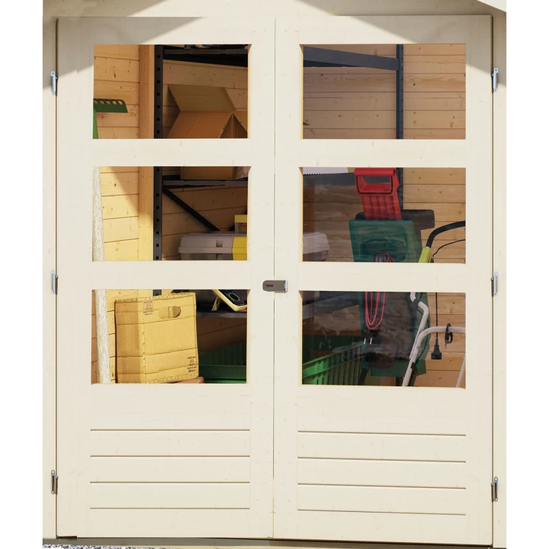 Abri De Jardin En Bois Massif Gris Terre 6,55m² Askola 4 Avec Appentis 280cm – Karibu – Image 5