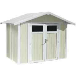 Abri De Jardin En PVC 4,9m² UTILITY Blanc Et Gris Vert Grosfillex + Kit Ancrage Offert