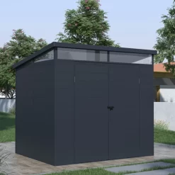 Abri De Jardin En Résine 4,10m² Anthracite Toit Monopente Skylight + Plancher - Jobu