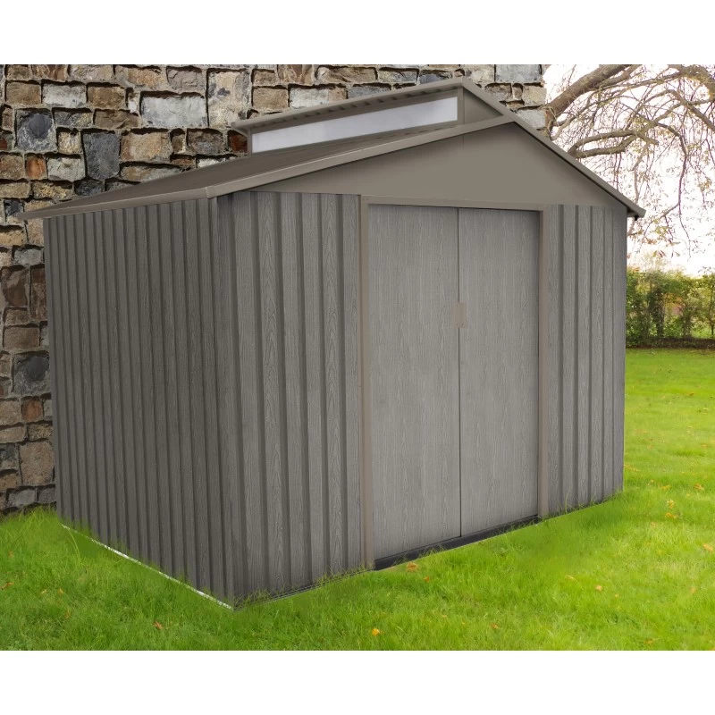 Abri De Jardin Métal Avec Puit De Lumière 5,44m² Imitation Bois Vieilli