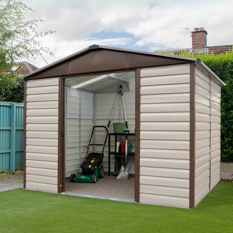 Abri De Jardin Métal Beige Et Marron 11,39m² + Kit D'ancrage Inclus - YARDMASTER – Image 3
