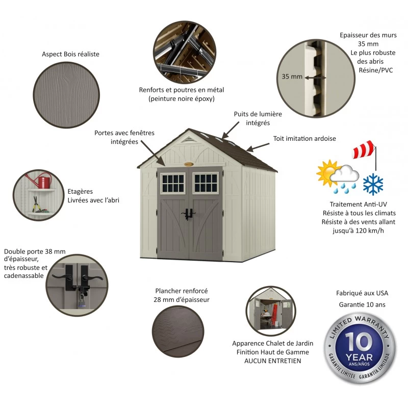 Abri De Jardin Polyéthylène 35mm 5,53m² Woodgrain + Plancher SUNCAST – Image 4