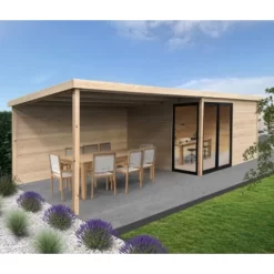 Abri De Jardin Tavira 26m² En Bois Massif 28mm Avec Terrasse Couverte - SOLID