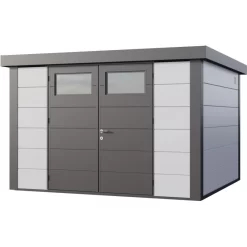 Abri En Acier Galvanisé Gris Blanc 9,8m² Avec Double Porte Eleganto 3330 Telluria
