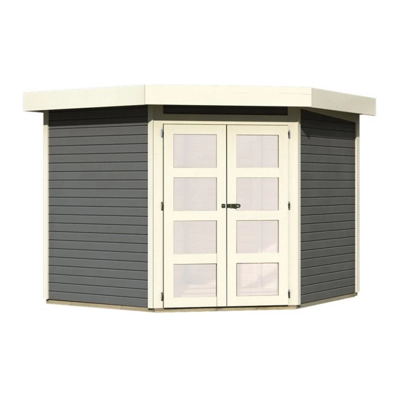 Abri Toit Plat 4,62m² Goldendorf 3 En Bois Vitrifié Gris 19mm - Karibu – Image 2