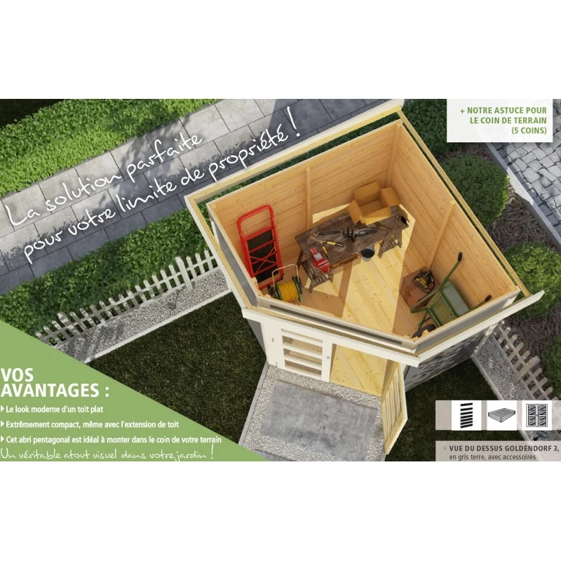 Abri Toit Plat 4,62m² Goldendorf 3 En Bois Vitrifié Gris 19mm - Karibu – Image 3