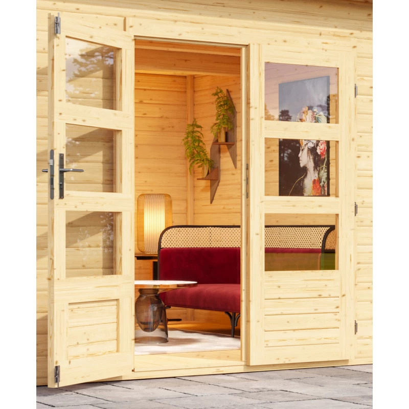 Abri Toit Plat 9,55m² Bois Massif 40mm Northeim 3 Avec Appentis 330cm – Karibu – Image 5