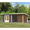 Abri Toit Plat 9,55m² Bois Massif Gris Terre 40mm Northeim 3 Avec Appentis 330cm Et Paroi Arrière – Karibu