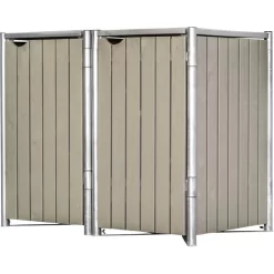 Cache-poubelle 2 Compartiments Müllbox En Bois Traité Gris 2x140L – HIDE