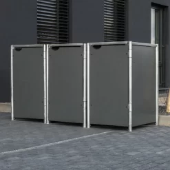 Cache-poubelle 3 Compartiments Müllbox En Aluminium Gris 3x140L – HIDE