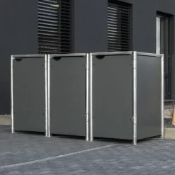 Cache-poubelle 3 Compartiments Müllbox En Aluminium Gris 3x240L – HIDE