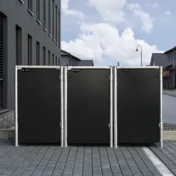 Cache-poubelle 3 Compartiments Müllbox En Aluminium Noir 3x140L – HIDE