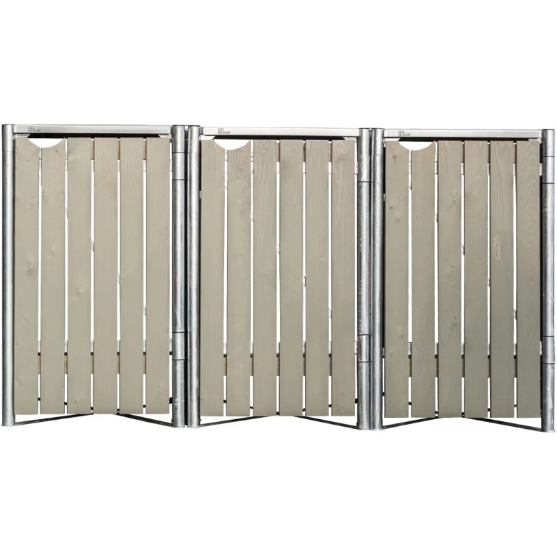 Cache-poubelle 3 Compartiments Müllbox En Bois Traité Gris 3x140L – HIDE – Image 2