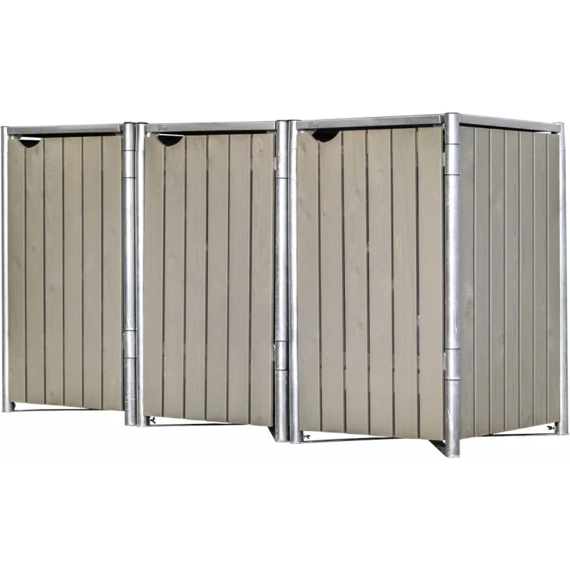 Cache-poubelle 3 Compartiments Müllbox En Bois Traité Gris 3x140L – HIDE