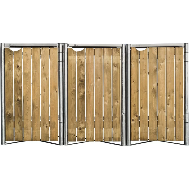 Cache-poubelle 3 Compartiments Müllbox En Bois Traité Naturel 3x240L – HIDE – Image 2