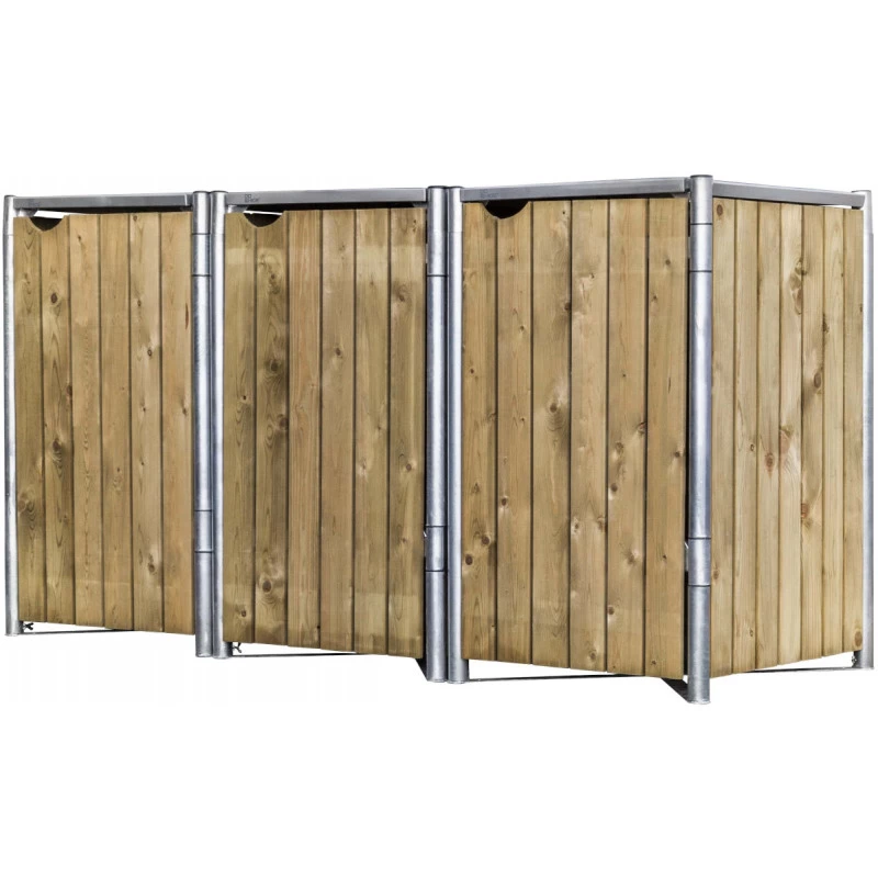 Cache-poubelle 3 Compartiments Müllbox En Bois Traité Naturel 3x240L – HIDE – Image 3