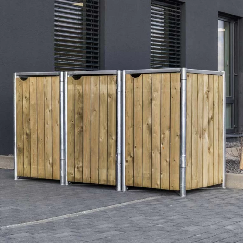 Cache-poubelle 3 Compartiments Müllbox En Bois Traité Naturel 3x240L – HIDE – Image 4