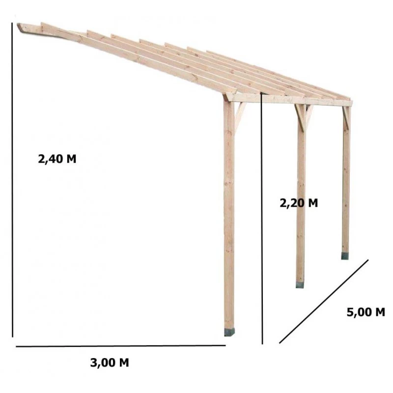 Carport Adossé En Pin Traité Autoclave 15m² Habrita – Image 2