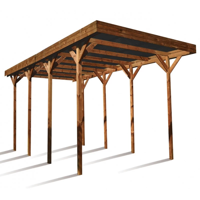 Carport Camping Car 32,40m² En Bois Autoclave Teinté Marron Forest Style – Image 2