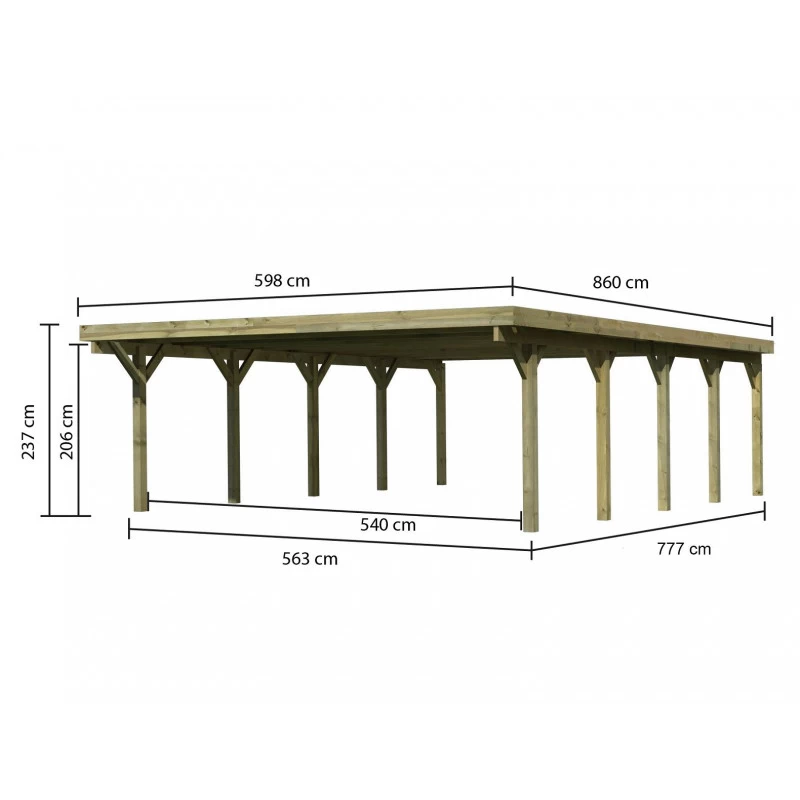 Carport Double En Bois Autoclave 50,9m² Et Toit En PVC Gris – KARIBU – Image 2