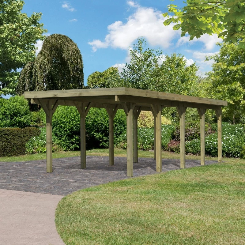 Carport En Bois Autoclave 26,9m² Et Toit En Acier – KARIBU – Image 2