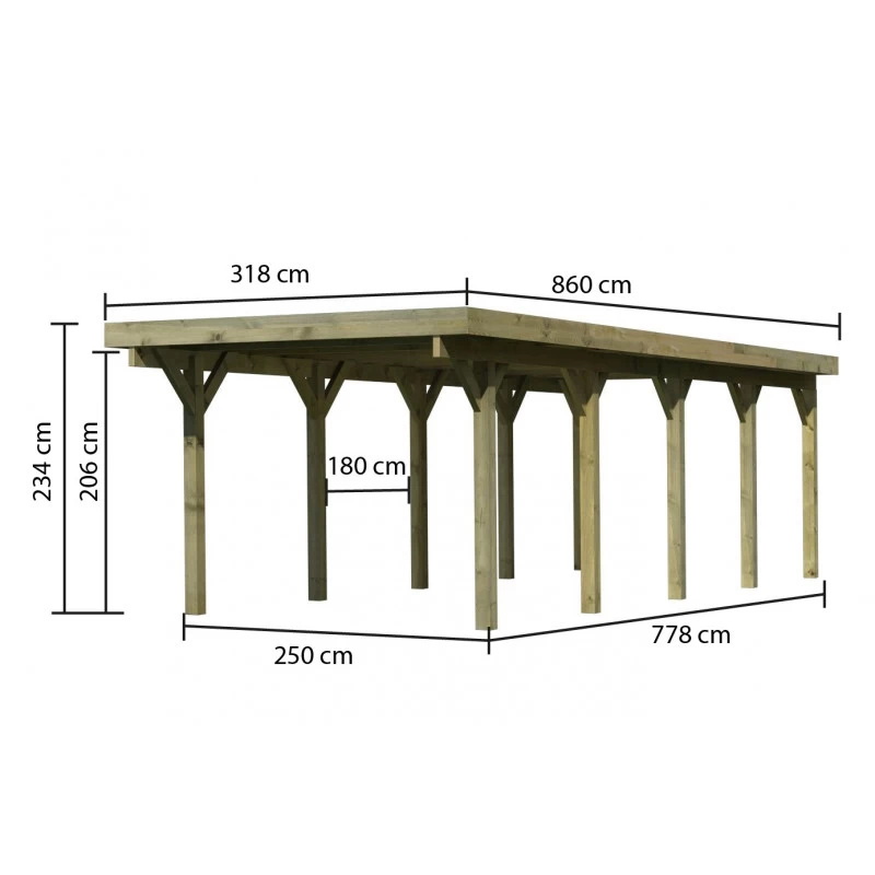 Carport En Bois Autoclave 26,9m² Et Toit En Acier – KARIBU – Image 3