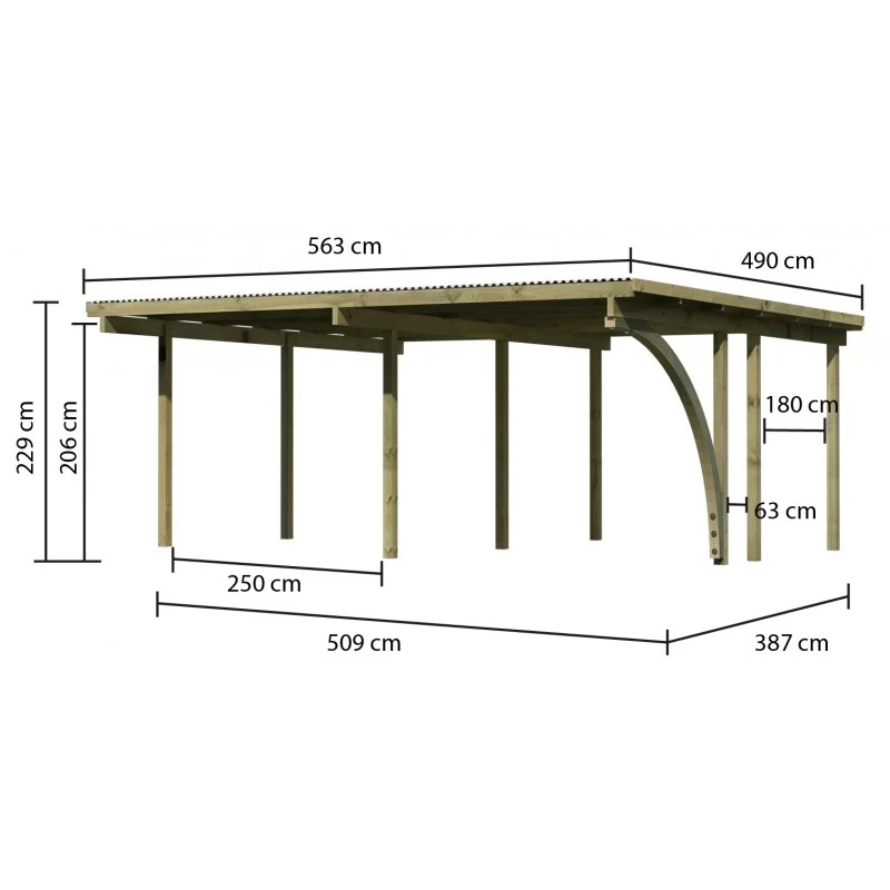 Carport En Pin Autoclave Avec Toit PVC 27,58m² + 1 Arc D'entrée Karibu – Image 2