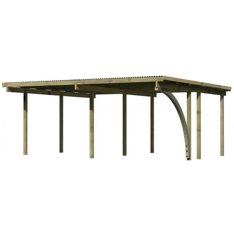 Carport En Pin Autoclave Avec Toit PVC 27,58m² + 1 Arc D'entrée Karibu – Image 3
