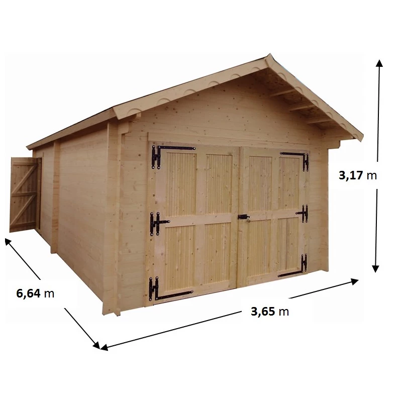 Garage En Bois Massif 24,23m² – Madriers 60mm – Habrita – Image 2