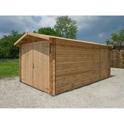 Garage En Bois Massif 40mm Traité Teinté Marron Gardy Shelter