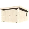 Garage Galan Toit Plat 16,79m² Madriers 28mm Avec Double Porte Battante + Porte Latérale Vitrée – Décor Et Jardin